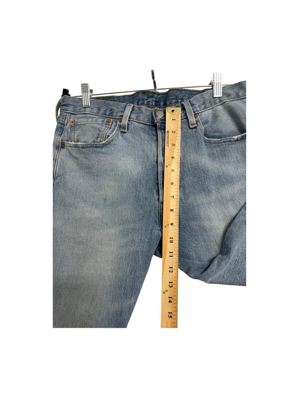 Levis 501 Original Fit Mens Jeans W32 L34 Light Wash Denim Pre-Owned